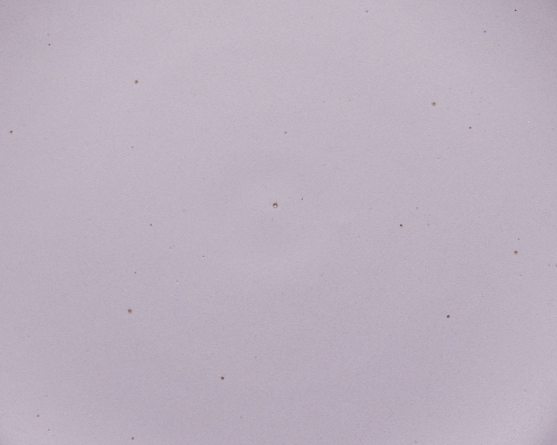 A closeup of a ceramic plate in a pastel purple color featuring iron speckles