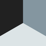 A color palette swatch featuring three adjoining colors: a dark charcoal, a muted blue-gray, and a light gray, arranged in a 3D corner-like structure.