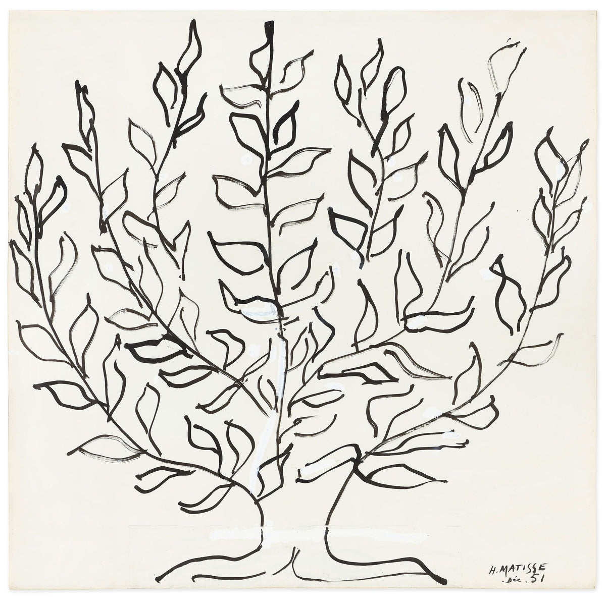 Original artwork, Le Platane, by Henri Matisse, a drawing in black ink of a plane tree.