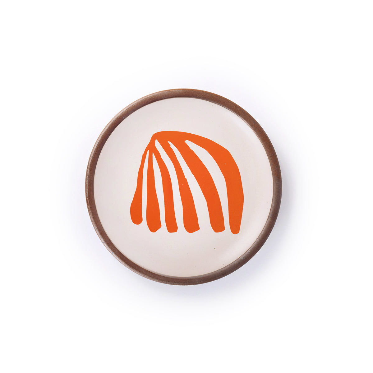 A ceramic dessert sized plates in a warm off-white color with unglazed rim, a frond-like cut-outs from Henri Matisse’s La Perruche et la sirène.