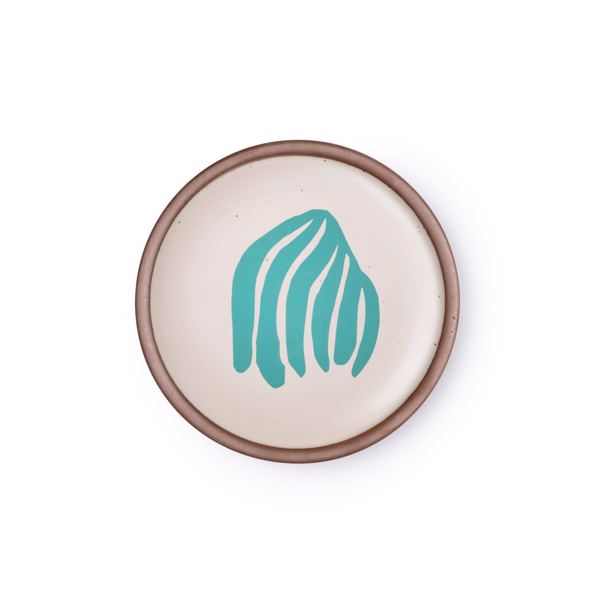 A ceramic dessert sized plates in a warm off-white color with unglazed rim, a frond-like cut-outs from Henri Matisse’s La Perruche et la sirène.