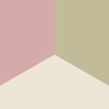 A simple graphic of a square divided in 3 quadrants in dusty pink, grey-green, and warm off-white colors